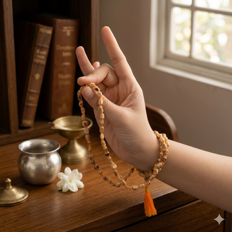 Tulsi Wood Bead Japa Mala-zoom-